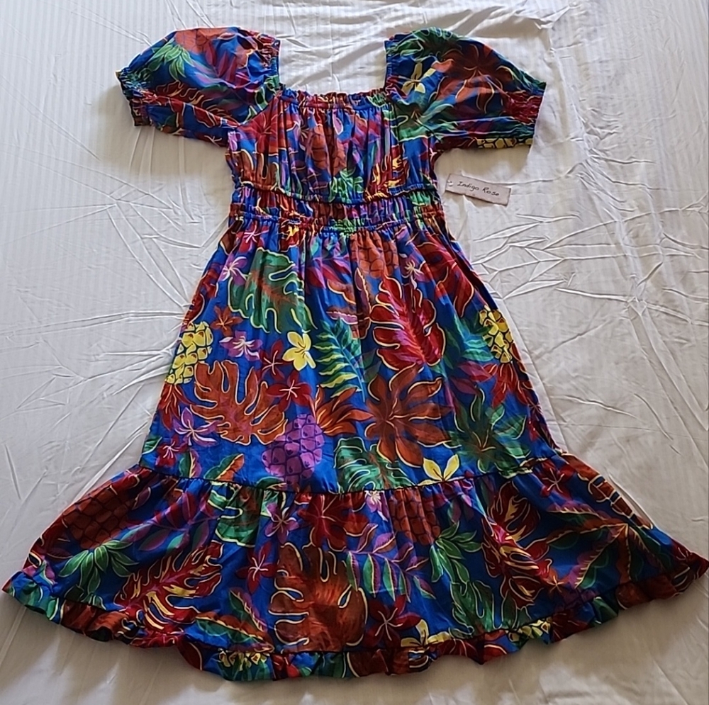 Blue and Pink Smocked Off the Shoulder Sundress